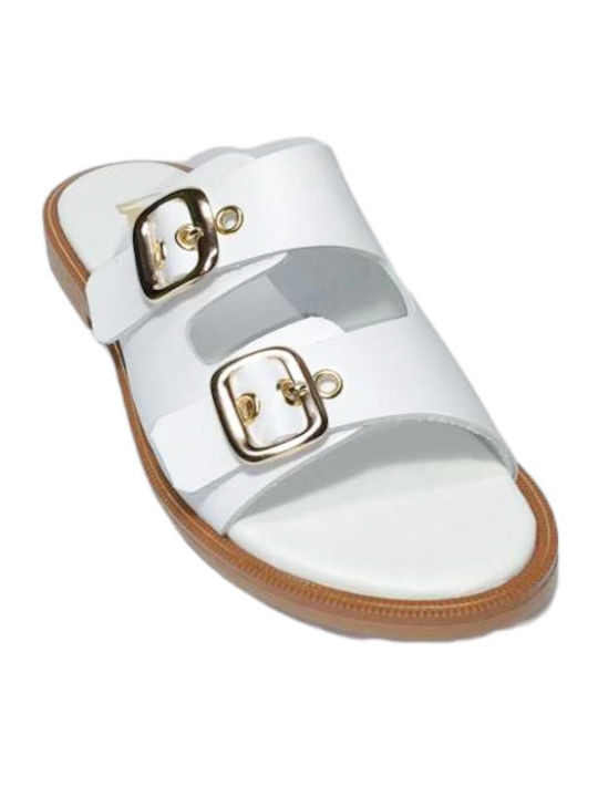 Leather Women's Flat Sandals in White Color