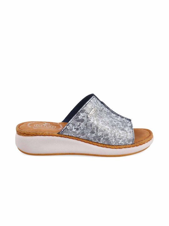 Fly Flot Leather Women's Flat Sandals Flatforms in Gray Color