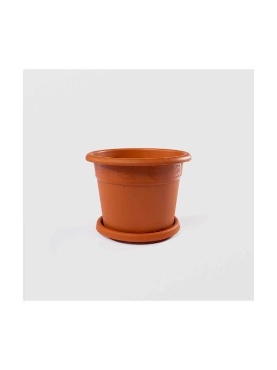 Round Flower Pot with Tray Pattern Plastic Brown 25×20 cm