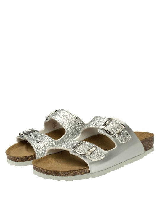 Goldstar Damen Flache Sandalen Anatomisch Metal Silver Glitter