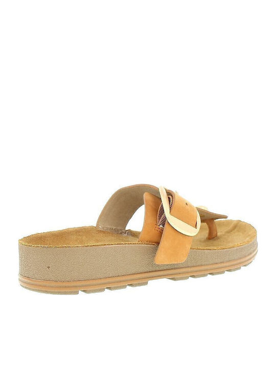 Leather Women's Flat Sandals in Tabac Brown Color