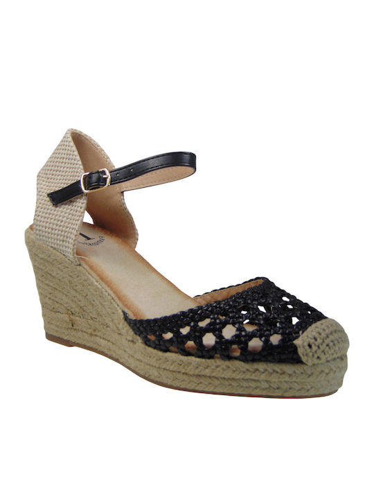 Platforme dama în stil Espadrile Negru