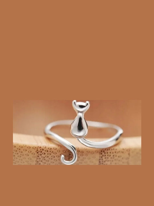 Silver Women's Adjustable Ring Universal Kitten Tail Beautiful Fashionable
