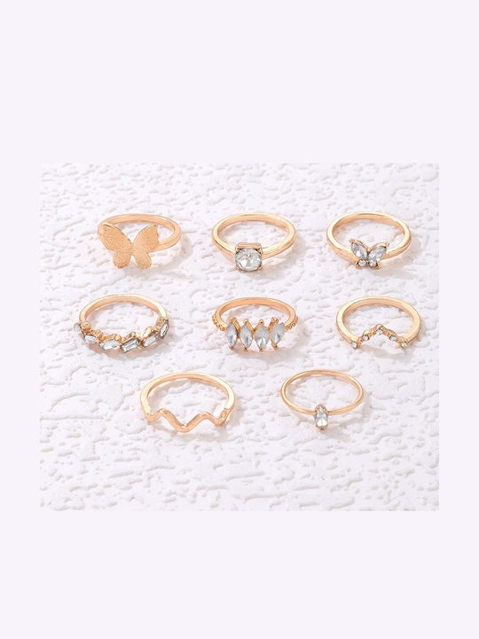 Golden Set Retro Punk Vintage Rings 8 Pieces Classic Crystals