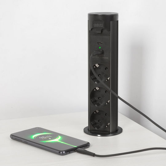 Delight Πολύπριζο 3 Θέσεων με 1 USB-A, 1 USB-C, Διακόπτη και Καλώδιο 1.5m