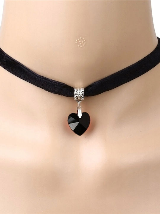 Classic Choker Necklace Crystal Heart Pendant Gothic Black