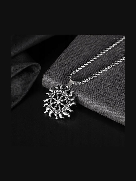 Necklace Silver Chain Steel Symbol Sun 377