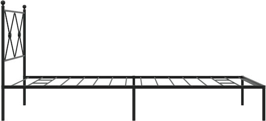 Pat Semi-dublu Metalic Negru cu Plăci pentru Saltea 107x203cm