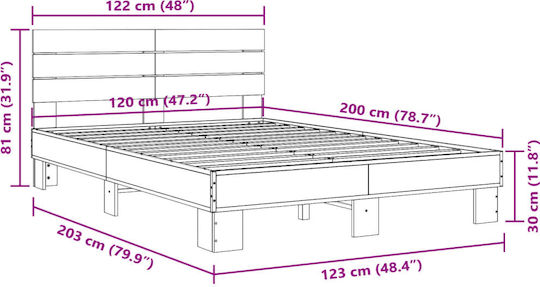 Hälfte Doppelbett Aus Holz Mit Lattenrost Aus Rauchfichte Für Matratze 120x200cm