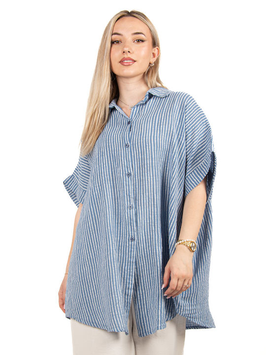 Ellen Women's Striped Long Sleeve Shirt Light Blue