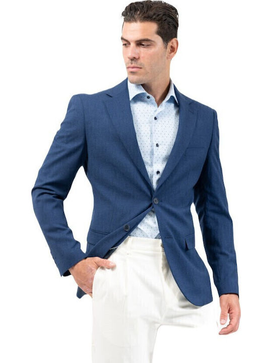 Jacket Καλοκαιρινό Ανδρικό Σακάκι με Στενή Εφαρμογή Μπλε