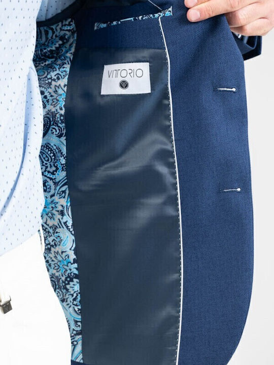 Jacket Καλοκαιρινό Ανδρικό Σακάκι με Στενή Εφαρμογή Μπλε