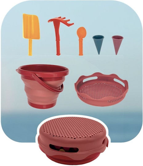Compactoys Beach Bucket Set with Accessories made of Plastic Red 17.78cm 7pcs