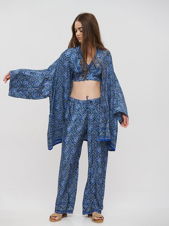Ble Resort Collection Γυναικείο Κιμονό Παραλίας Μπλε