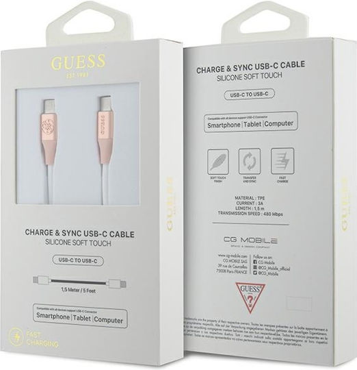 Guess Редовна USB 2.0 Кабел USB-C мъжки - USB-C мъжки Розов 1.5м (GUCCLALRGDP)