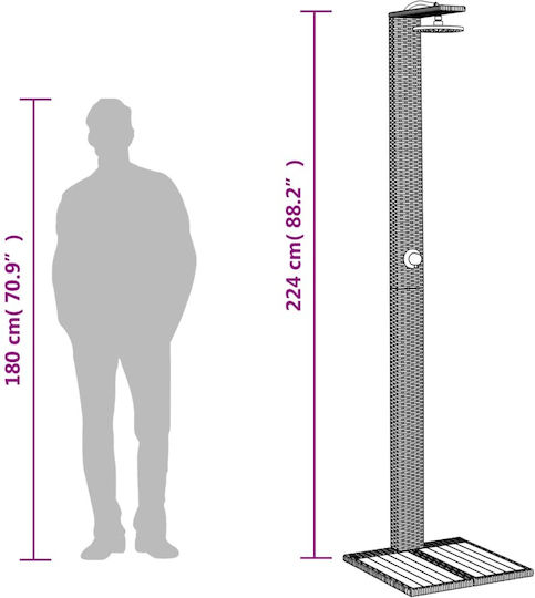 vidaXL Pool Shower Made of Natural Wood 224x55x50cm Gray