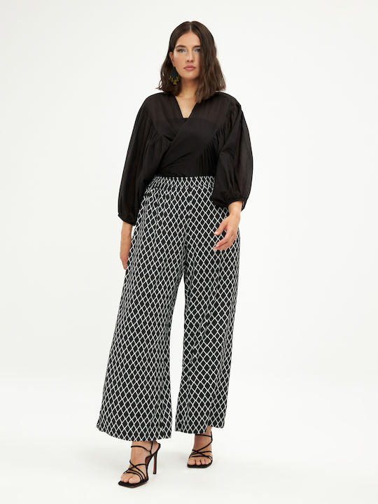 Mat Fashion Pantaloni de damă De material textil Pantaloni cu elastic Negru