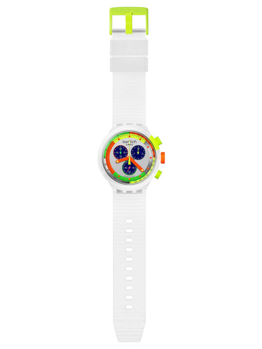 Swatch Neon Jelly Ανδρικό Ρολόι Χρονογράφος Μπαταρίας με Λευκό Καουτσούκ Λουράκι