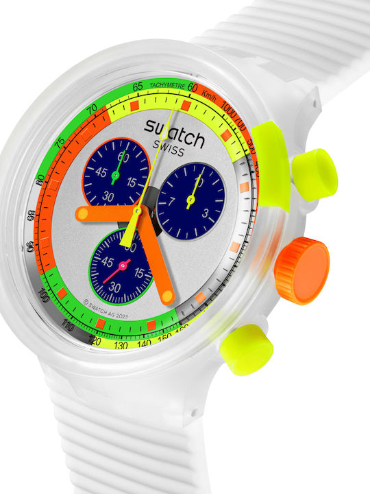 Swatch Neon Jelly Ανδρικό Ρολόι Χρονογράφος Μπαταρίας με Λευκό Καουτσούκ Λουράκι