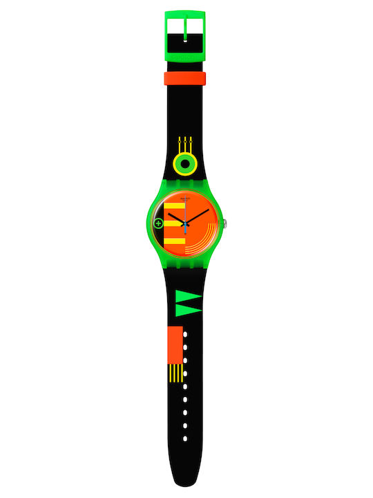 Swatch Neon Rider Ανδρικό Ρολόι 41mm Μπαταρίας με Μαύρο Καουτσούκ Λουράκι
