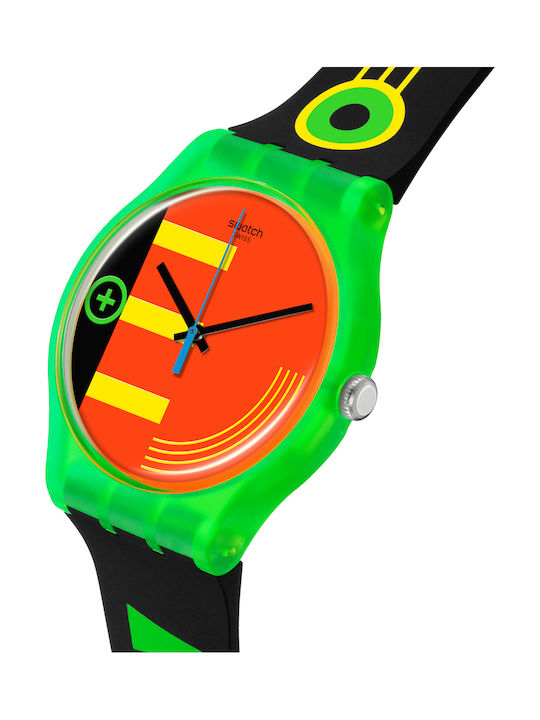Swatch Neon Rider Ανδρικό Ρολόι 41mm Μπαταρίας με Μαύρο Καουτσούκ Λουράκι