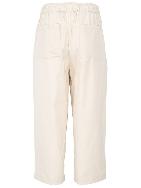 IBlues Women's Cotton Capri Trousers with Elastic in Loose Fit Beige