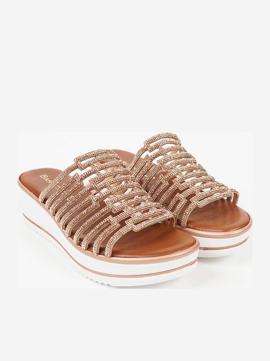 Δερμάτινα Γυναικεία Σανδάλια Flatforms Χρυσά