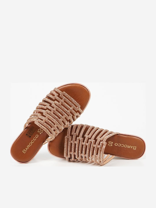 Δερμάτινα Γυναικεία Σανδάλια Flatforms Χρυσά