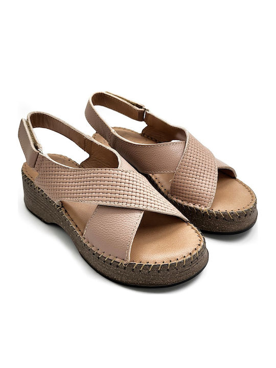 Leather Women's Flat Sandals Anatomic in Pink Color