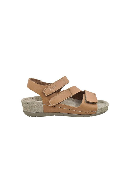 Sunny Sandals Leather Women's Flat Sandals Anatomic in Brown Color