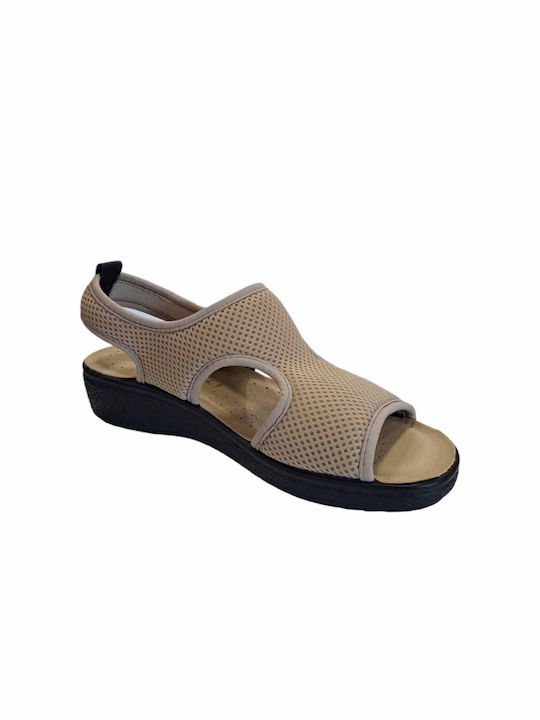 Fly Flot Leather Women's Flat Sandals Anatomic in Beige Color