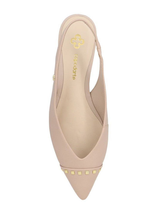 Synthetic Leather Slingback Ballerinas Beige
