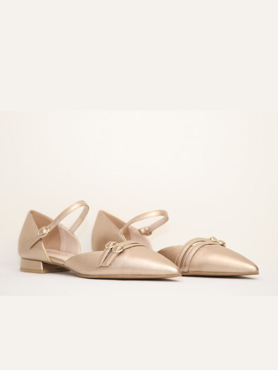 Fardoulis Leather Pointy Ballerinas Gold