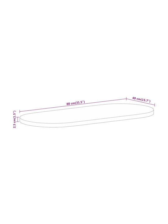 vidaXL Oval Table Surface made of Solid Wood Mango 80x40x2.5cm 370142 1pcs