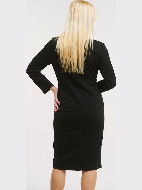 Midi Hemdkleid Kleid Wickel Schwarz