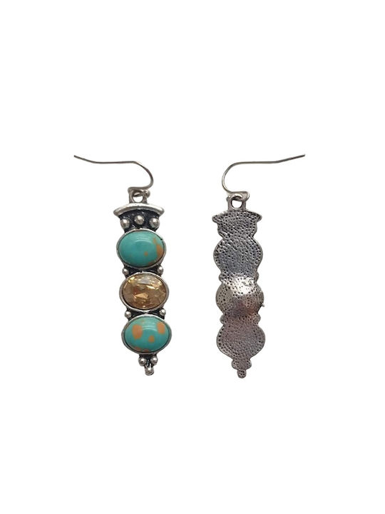 Women's Earrings with Turquoise and Beige Transparent Stones