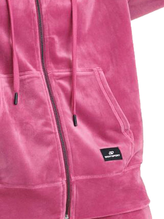 Women's Sweatshirt Jacket Velvet Hooded Fuchsia