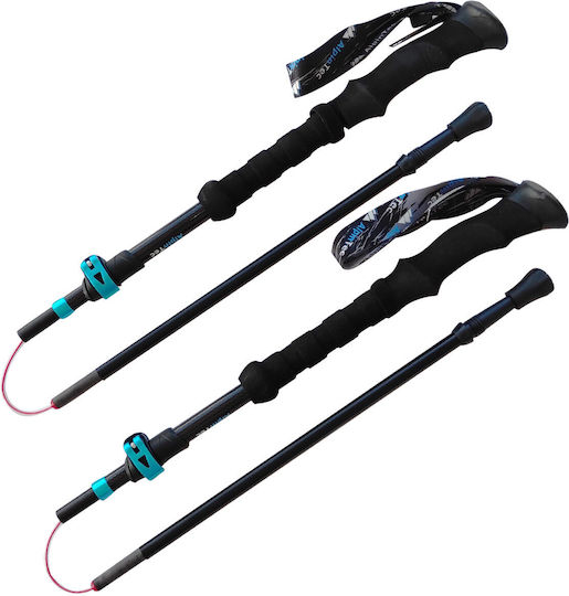 AlpinPro Pair of Compact Carbon Fiber Fast Lock Trekking Poles with 4 Sections Fellow 14 Black 200gr