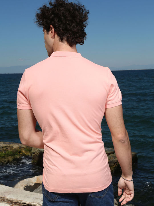 Yolofashion Men's Short Sleeve Blouse Polo Salmon