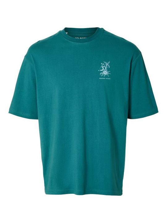 Selected Men's Short Sleeve T-shirt Petrol Blue