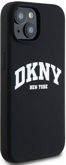 Husă pentru telefon mobil Dkny pentru iPhone 15 Plus compatibilă cu Magsafe Dkhmp15msnyach Dkny Hc Magsafe Silicone cu logo alb pe arc negru