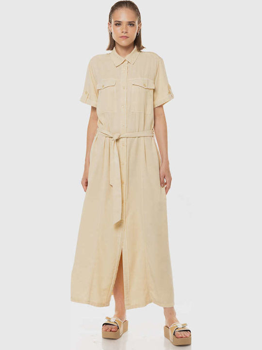 Dress Καλοκαιρινό Midi Σεμιζιέ Φόρεμα Μπεζ