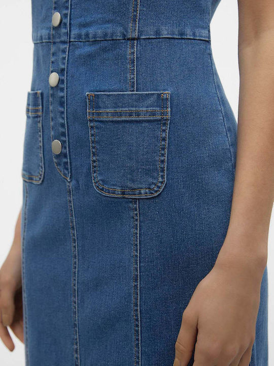 Saila Summer Midi Denim Dress with Tearing Denim