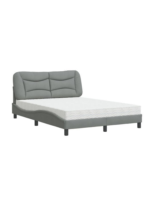 Double Fabric Upholstered Bed Light Grey with Slats & Mattress 140x200cm