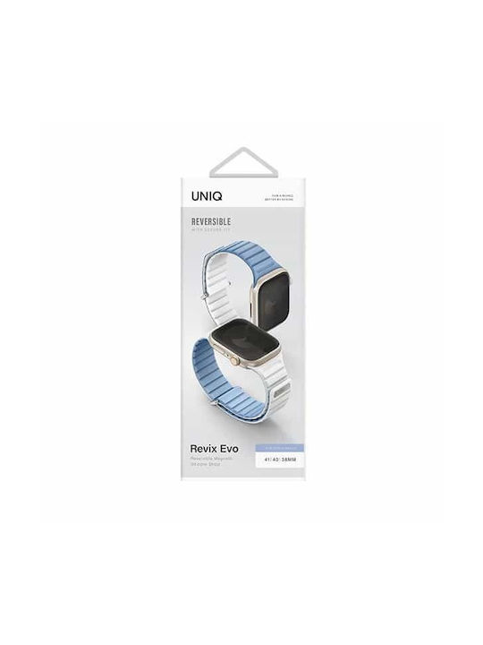 Uniq Ιμάντας Revix Evo Apple Watch Series 1 2 3 4 5 6 7 8 9 Se Se2 38 40 41mm Αντιστρεψιμος Μαγνητικός Μπλε-λευκός/σκόνη Μπλε-λευκός