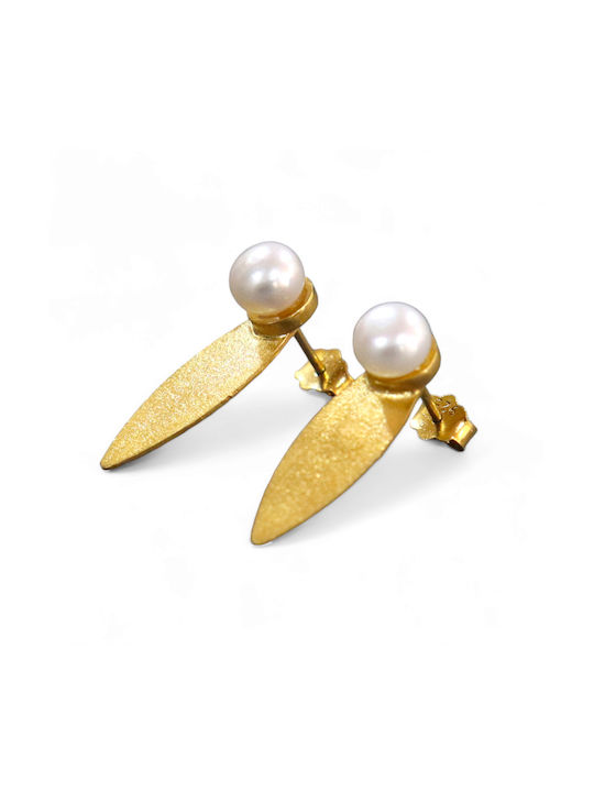 Χειροποίητα Earrings made of Silver Gold Plated with Pearls