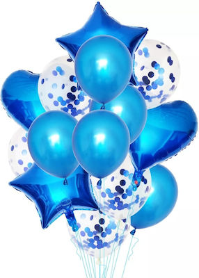 Set of 2 Balloons Latex Blue Valentine's Day Hearts 45cm