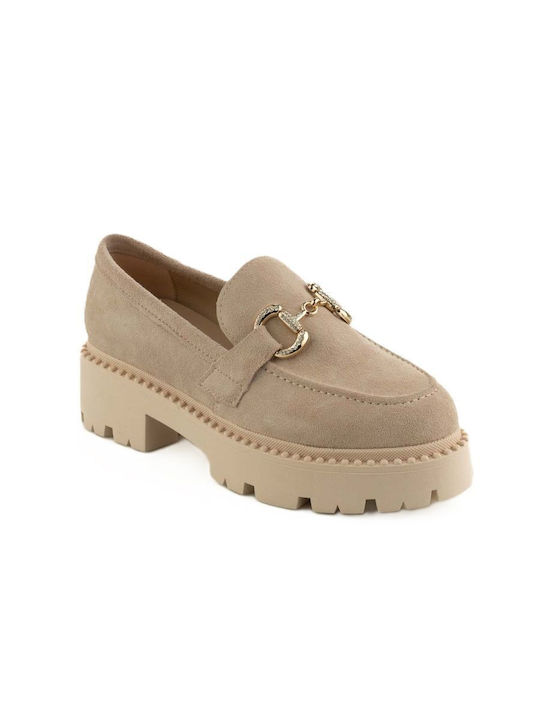 Mille Luci Women's Loafers in Beige Color