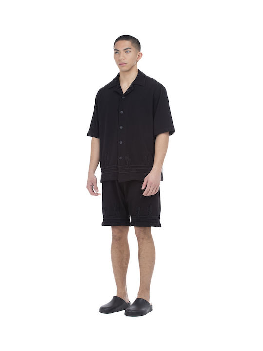 Ne En Aout Men's Shirt Short Sleeve Cotton Black