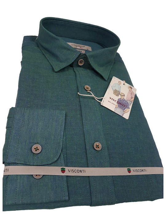 Visconti Men's Shirt Long Sleeve Linen Green